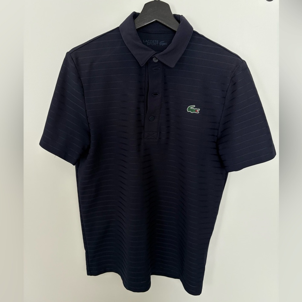 Lacoste Men’s Navy Polo with Green Crocodile Logo
